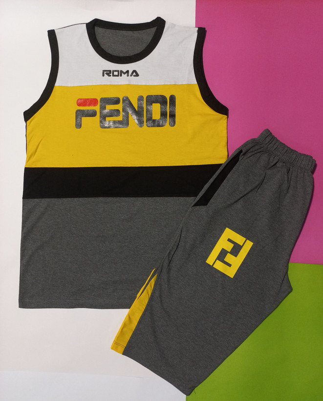 ست مردانه تاپ و شلوارک (ارسال فوری) جنس نخی و ملانژ طرح FENDI
