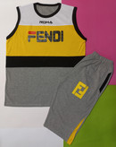 ست مردانه تاپ و شلوارک (ارسال فوری) جنس نخی و ملانژ طرح FENDI