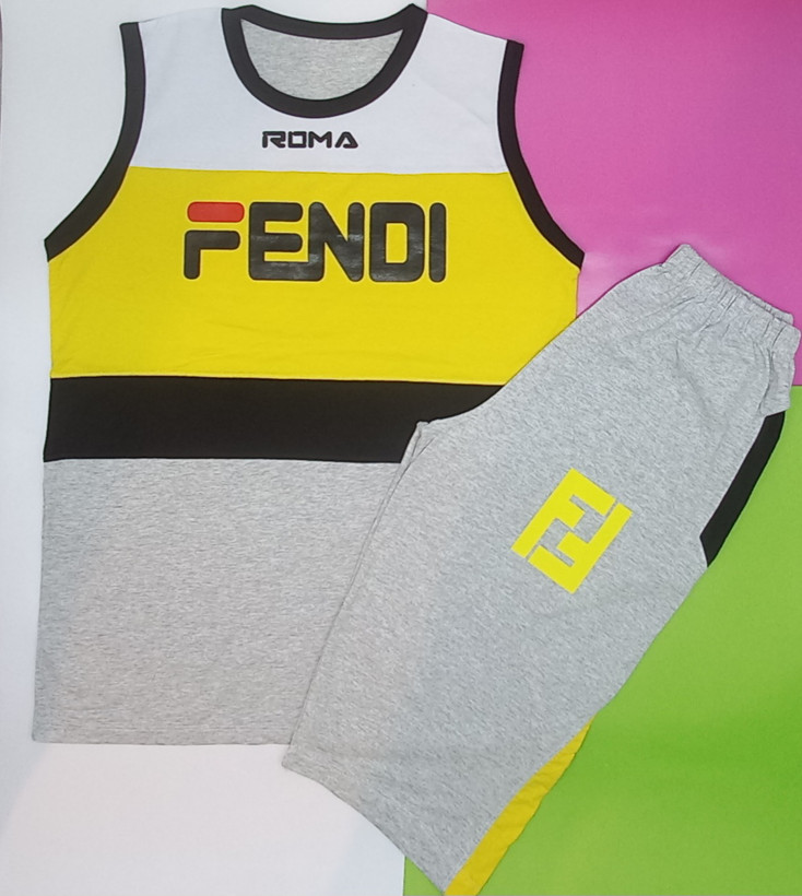 ست مردانه تاپ و شلوارک (ارسال فوری) جنس نخی و ملانژ طرح FENDI